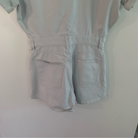 Zara Shimmery Metallic Gray Denim Jumpsuit Romper Size Medium - Picture 12 of 14